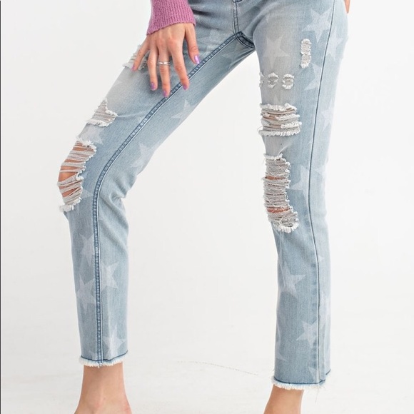 $ FIRM ๐ทLast 1๏ธโฃ Star Printed Distressed Jeans - Picture 7 of 8